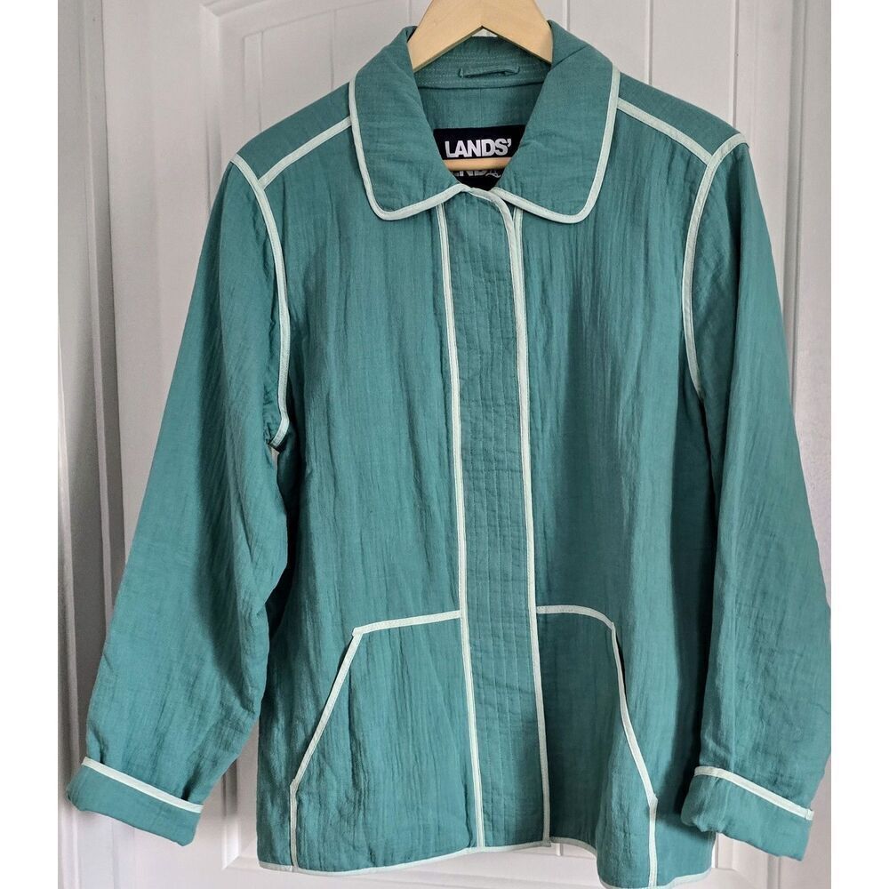 Lands End Women's Size Large Gauze Textured Cotton Jacket Teal Shadow Spring - Picture 1 of 7